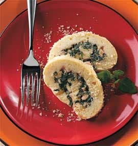 Rocambole vegetariano de purê de batata e espinafre