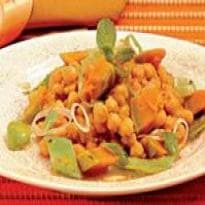 Grão-de-Bico com Abóbora, Alho Poró, Ervilha Torta