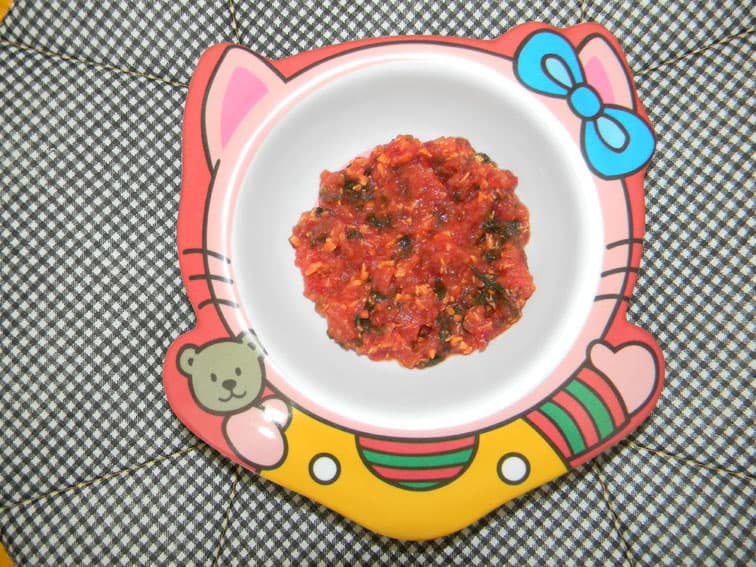 Papinha de frango, batata, beterraba e escarola