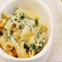 Penne ao creme de espinafre com três queijos