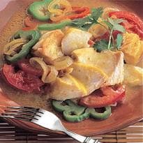 Bacalhau com curry e legumes