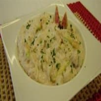 Arroz cremoso com figo e blanquet de peru