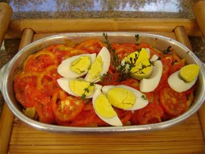 Bacalhau desfiado ao forno