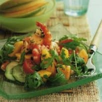 Salada de camarão, melão e manga