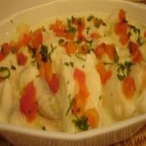 Cubos de peixe com molho de alho-poró