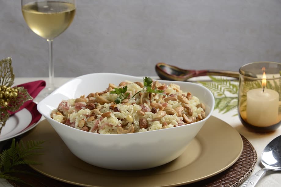 Arroz com Amêndoas e Salame