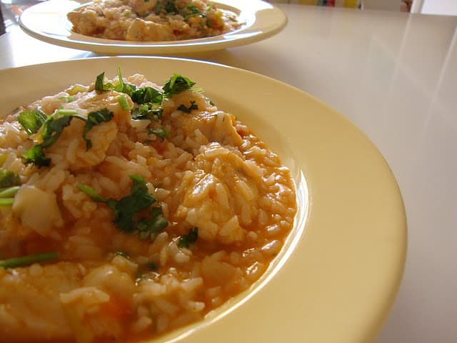 Arroz de Tomate e Pimentão com Pescada