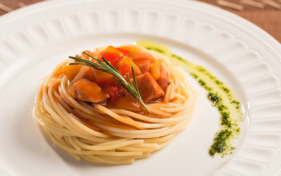 Espaguete com Lombo de Porco Agridoce