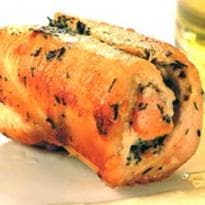 Frango com salmão e creme de laranja