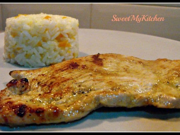 Bife de perú com citricos e gengibre