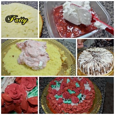 Bolo recheado com morangos e chantilly