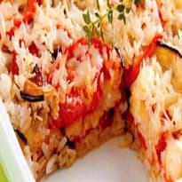 Arroz à Parmegiana com Berinjelas