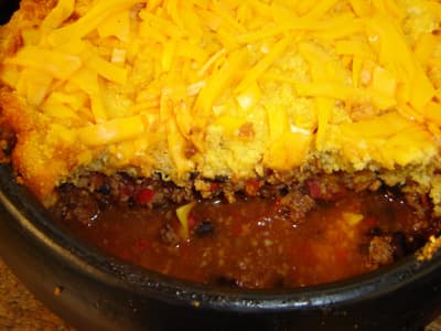 Carne moída com crosta de polenta