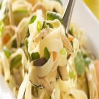 Fettuccine com Lascas de Frango e Legumes