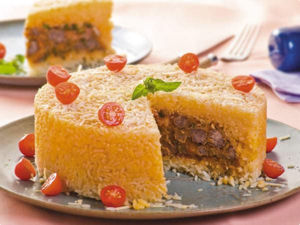 Arroz recheado com ragu