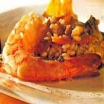 Risoto de grapefruit com camarão e peixe