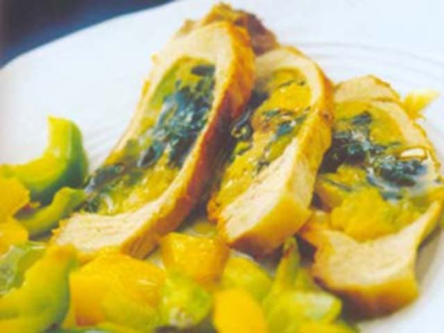 Lombo recheado com legumes agridoces