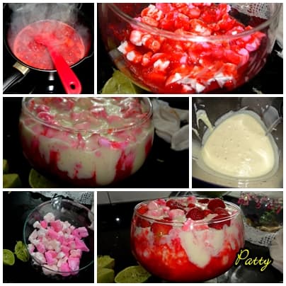 Mousse de chocolate branco com geleia de morango