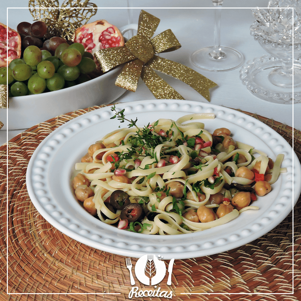 Salada de Grão-de-Bico com Macarrão, Laranja e Mostarda